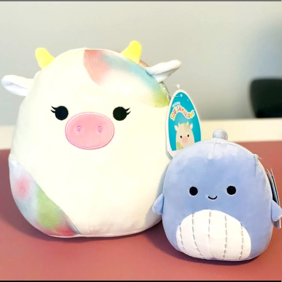 Bundle - 8” Candess Cow tie dye & 5” Samir Whale Squishmallow Squishmallows BNWT - Picture 1 of 1